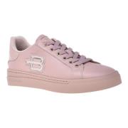 Trainers in nude laminated leather and leather Baldinini , Beige , Dam...