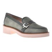 Loafers in olive leather and suede Baldinini , Green , Dames