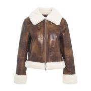 Luxe Faux Fur Shearling Jas Stand Studio , Brown , Dames