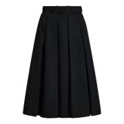 Zwarte Katoenen Midi Rok met Plooien Patou , Black , Dames