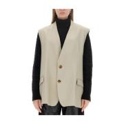 Oversized Single-Breasted Wollen Vest MM6 Maison Margiela , Beige , Da...