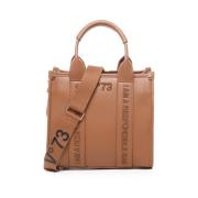 Bruine leren tote tas met logo V73 , Brown , Dames