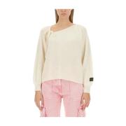 Luxe Gebreide Ronde-Hals Trui Msgm , White , Dames