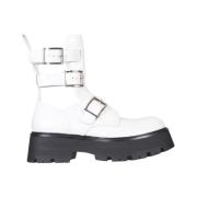 Glanzende Leren Enkellaarzen met Gesp Alexander McQueen , White , Dame...