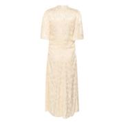 Elegante Jurk met V-Hals en Halve Mouwen Gestuz , Beige , Dames