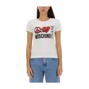 Peace & Love Logo Print T-shirt Moschino , White , Dames