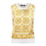 Grafische Print Zijden Mouwloze Vest Dolce & Gabbana , Yellow , Dames