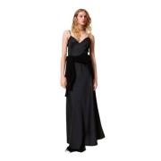 Zwarte Satijnen Maxi Slipjurk Twinset , Black , Dames