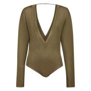 Groene Mesh Bodysuit met V-hals Saint Laurent , Green , Dames