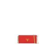 Rode Vitello Leren Clutch Portemonnee Prada , Red , Dames