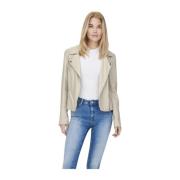 Leren Bikerjack Vrouwen Only , Beige , Dames