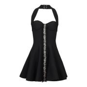 Wijd uitlopende halternek gebreide jurk Balmain , Black , Dames