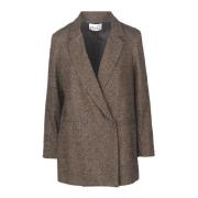 Wollen Dubbel-Breasted Blazer NIU , Brown , Dames