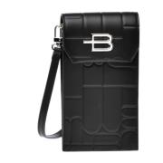 Mobile phone holder in black leather with monogram Baldinini , Black ,...