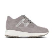 Grijze Suède Panel Sneakers Metallic Logo Hogan , Gray , Dames