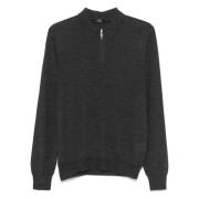 Wol Zijde Polo Half Zip Shirt Barba , Gray , Heren