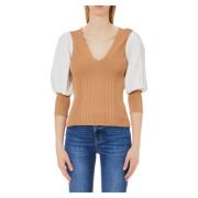 Kameel Sweater met Poplin Mouwen Liu Jo , Brown , Dames