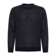 Blauwe Wollen Crew Neck Sweater Fendi , Blue , Heren