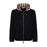 Geruit Patroon Hoodie Zwarte Jas Burberry , Black , Heren