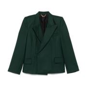 Groene Double-Breasted Jas met Peak Revers Victoria Beckham , Green , ...