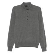 Merino Wol Polo Shirt met knopen Tom Ford , Gray , Heren