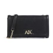 Zwarte portemonnee met logoband Armani Exchange , Black , Dames