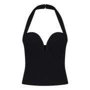 Zwarte Halternek Top met V-hals Monot , Black , Dames