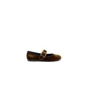 Fluwelen gesp ballerina schoen Frau , Brown , Dames