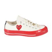 Rode Zool Lage Top Sneakers Comme des Garçons Play , White , Heren