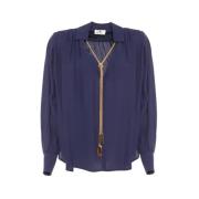 Blauwe Dubbele Georgette Shirt met Ketting Elisabetta Franchi , Blue ,...