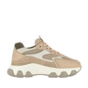 Beige Sneakers met Leer en Suède Hogan , Beige , Dames