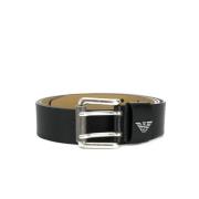 Logo Riem Dubbele Sluiting Zwart Leer Armani , Black , Heren