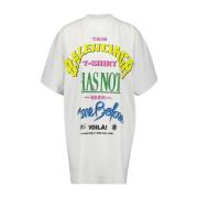 Versleten Slogan Print Oversized T-Shirt Balenciaga , White , Dames