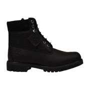 Zwarte Leren Herenlaarzen met Rubberen Zool Timberland , Black , Heren