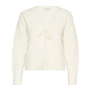 Krijt Cardigan met V-hals en Gebreid Patroon Kaffe , White , Dames