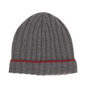 Cashmere Gebreide Rib Beanie Hoed Brunello Cucinelli , Gray , Heren