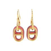 Pre-owned Leather earrings Hermès Vintage , Yellow , Dames