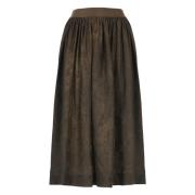 Bruine Bloemenpatroon Elastische Taille Rok UMA Wang , Brown , Dames