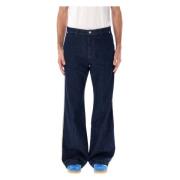 Diepblauwe Denim Broek Aw24 Wales Bonner , Blue , Heren