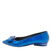 Pre-owned Leather flats Salvatore Ferragamo Pre-owned , Blue , Dames