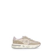 Beige Witte Sneakers Ronde Neus Vetersluiting Premiata , Beige , Dames