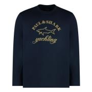 Katoenen T-shirt met Geribbelde Halslijn Paul & Shark , Blue , Heren