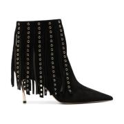 Zwarte Suède Stiletto Laarzen met Franje Casadei , Black , Dames