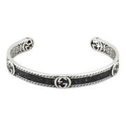 Armband in sterling zilver en zwart emaille met Interlocking G-detail ...