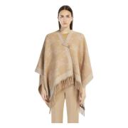 Kameel Wol Jacquard Poncho Frine Max Mara , Brown , Dames