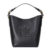 Leren emmer tas met oversized logo Ralph Lauren , Black , Dames