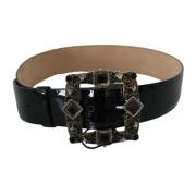 Kristal Logo Leren Riem met Glanzend Dolce & Gabbana , Black , Dames