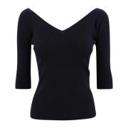 Ribgebreide V-hals Sweater Max Mara Weekend , Black , Dames