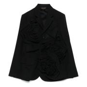 Zwarte Wol Bloemen Klassieke Jas Comme des Garçons , Black , Dames