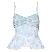 Wit Blauw Gedrapeerde Top met Dunne Bandjes For Love & Lemons , Blue ,...